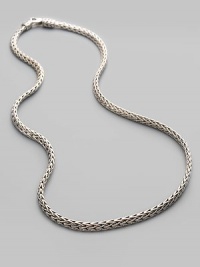 A delicate woven design in sterling silver to wear on its own or to hold a pendant. Sterling silver Length, about 18 Lobster clasp Made in Bali