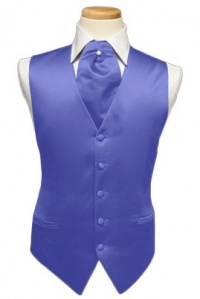 Tuxedo Vest - Solid Satin with Matching Pin Ascot, Cornflower