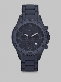 A signature design with timeless elements, set in stainless steel with tonal textures, a three-eye chronograph function and date display, stylishly finished with a smooth, silicone wrap bracelet.Chronograph movementRound bezelWater resistant to 5ATMDate display at 5 o'clock Second handStainless steel case: 46mm(1.81)Silicone wrap braceletImported