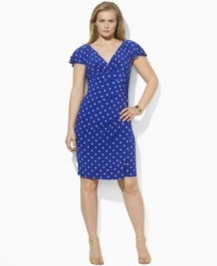 Tailored with flirty flutter sleeves and a charming polka-dot print, this Lauren by Ralph Lauren plus size dress is the epitome of effortless feminine style in slinky, body-skimming matte jersey.