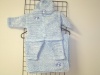 Cpk44bk, Knitted on Hand Knitting Machine Then Finished By Hand Crochet Infant Boys Outfit, Containing Blue Chenille with Denim Cotton Tweed Cardigan Sweater, Hat Set and Matching Blanket Trimmed with Monogram Letter