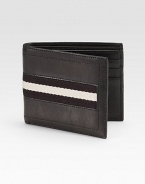 Iconic trainspotting web detail trims this smooth calfskin leather design.One billfold compartmentSix card slots4¼ x 3½Made in Switzerland