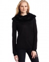 Ak Anne Klein Women's Longsleeve Faux Fur Fold Out Collar Top, Black, Medium