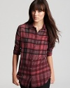 A little bit country, a little bit punk, this Burberry Brit shirt flaunts a statement plaid in a romantic-inspired palette for an effortlessly cool style mix.