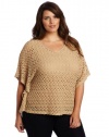 Karen Kane Women's Plus-Size Lace Scarf Top, Tan, 2X