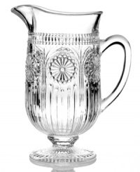 Past meets present. Raised medallions and fluted accents in sparkling glass make this Modern Vintage pitcher a standout at the table and on display. From the Godinger serveware collection.