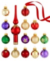 Take your tree from bare to brilliant with one set of Kurt Adler Christmas ornaments. A red tree topper and miniature glass balls in a mix of colors and patterns put together a dazzling display.