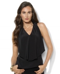 Lauren Ralph Lauren's fluid silk blouse is crafted in a sleeveless silhouette with an elegant ruffle at the front.