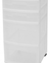 Sterilite 28228002 4-Drawer Cart White with See-Through Drawers and Black Casters, 2-Pack