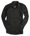 Van Heusen Mens Cvc Dobby Yrndye Button-Front Button Down Shirt - Black - M