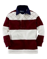 A classic bold stripe accents a long-sleeved rugby for heritage style.