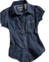 GUESS Kids Girls Big Girl Woven Top with Mixed Rivets, DARK DENIM RINSE (10/12)