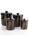 Store dry ingredients and keep baked goods fresh with Avanti Black canisters. Reactive glaze intensifies black and clay-colored streaks on stoneware for a bold look that's dramatic yet down to earth.