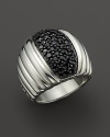 Black sapphire pavé adds elegant drama to a sterling silver dome ring from the John Hardy Bedeg collection.