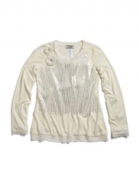 GUESS Kids Girls Big Girl Top With Sequins, CREAM (14)