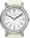 Timex Women's T2N837KW Weekender Mid-Size Slip Through White Strap Watch