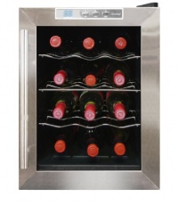 Vinotemp VT-12TEDS Thermo-Electric Digital 12-Bottle Wine Chiller, Black and Stainless