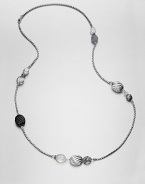 From the Carved Cable Collection. An elegant blend of grey chalcedony, black onyx, howlite, moon quartz, hematite and sterling silver bead stations on a box link chain. Grey chalcedony, black onyx, howlite, moon quartz and hematiteSterling silverLength, about 40Lobster clasp closureImported 