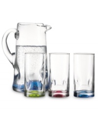 Splash of color. The finger-friendly curves and assorted colors of The Cellar's glassware set form a lasting impression at casual tables.