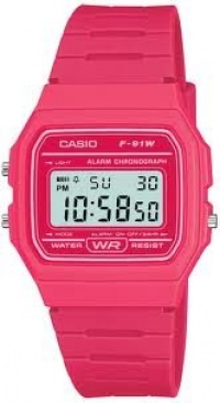 Casio F91WC-4A Unisex Classic Chronograph Alarm LCD Digital Watch (Pink)