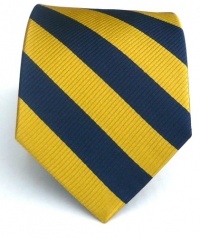 100% Silk Woven Classic Twill Navy and Gold Striped Tie