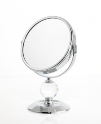 Definitely the fairest of them all, the Crystal Ball mirror rotates 360 degrees to get every angle and, when you flip it over, magnify your beauty. A brilliant chrome finish and faceted detail add glamor to your daily routine.