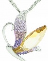 Stylized Dragonfly Swarovski Elements Crystal Pendant Necklace (Purple) W 18k White Gold Plated Double Chain