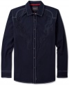 Fine looking solid shirt by Ring of Fire with distinctive design on front. Makes a great gift.