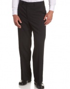 Louis Raphael LUXE Men's Washable 100% Wool Solid Flat-Front Hidden-Extension Dress Pant