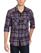 Marc Ecko Cut & Sew Men's Chambray Plaid/Solid Poplin Woven Shirt