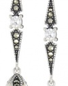 Judith Jack Holiday Glamour Sterling Silver, Marcasite and Freshwater Pearl Drop Earrings