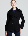 A feminine take on a military-inspired classic, this double-breasted pea coat by Trina Turk offers a warm layering piece in a rich wool-blend with a soft hand feel.