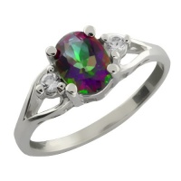 1.80 Ct Green Oval Mystic Topaz & White Round Topaz .925 Silver Ring