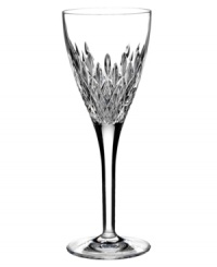 Waterford crystal is made even more radiant with the complex cuts of Monique Lhuillier's Arianne stemware. A sleek silhouette is rooted in a simply luminous and substantial base for a wine glass that's beautifully balanced.