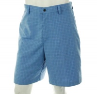 Izod Golf Twill Plaids (Small) Birdie Blue (light blue and white) Flat Front Walking Shorts