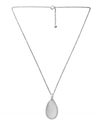 Create a smooth silhouette with this sleek pendant by Emporio Armani. A teardrop-shaped crystal accented by cubic zirconias adds instant style to your look. Stainless steel setting and chain. Approximate length: 16-1/2 inches +2-inch extender. Approximate drop: 1-1/2 inches.