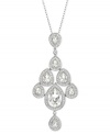 With an elegant, fluid silhouette, Swarovski's enchanting pendant features pear-shaped clear crystals which can move freely, much like a chandelier. A touch of clear crystal pavé adds extra sparkle. The pendant comes on a rhodium-plated chain and is perfect for an evening out! Approximate length: 15-7/10 inches + 1-2/5-inch extender. Approximate drop: 2-4/5 inches.