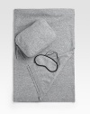 A sumptuous set you'll never leave home without, beautifully woven from pure cashmere. Keep it in the car for long drives or tote on board for a luxurious airplane option. Set includes a super-soft, two-ply blanket and cashmere-lined eye mask inside a zipper bag. Two-ply yarn Blanket, 41½ x 58 Cashmere; dry clean Imported 