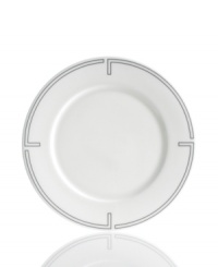 With a pure white finish and simple, geometric edge in durable bone china, the Links salad plates from Hotel Collection have a look of quiet elegance that's ideal at modern tables.