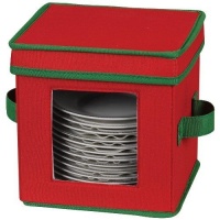 Household Essentials Holiday Dinnerware Storage Chest for Saucers, Red with Green Trim