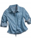 GUESS Kids Girls Big Girl Long-Sleeve Woven Top, CHAMBRAY (10/12)