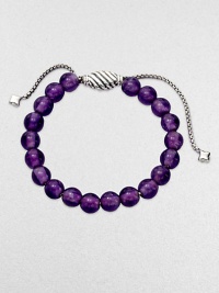 From the Spiritual Bead Collection. A simple strand of richly hued, 8mm amethyst beads on a sterling silver chain with an oval cable slide clasp.AmethystSterling silverDiameter, about 2Adjustable slide claspImported