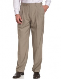 Louis Raphael LUXE Men's 100% Wool Pleated Hidden Extension Dress Pant,Khaki,34x34