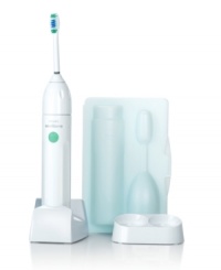 The only sonic toothbrush with a slim, angled neck, contour-fit bristles and ultra-high speed for greater plaque removal. Easy Start feature gently increases brushing power over the first 12 uses. Enjoy naturally whiter teeth with a reduction in stains, reverse gingivitis and help shrink periodontal pockets. Includes 1 Sonicare toothbrush with contoured brush head, 1 Charger base with easy wrap cord, 1 Hygienic travel cap and  Brush head holder. Model l#5300. Two year warranty.