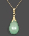 A sweet, soothing teardrop pendant is a peaceful accent to your look. In 14k gold and jade. Approximate length: 18 inches. Approximate drop: 1 inch.