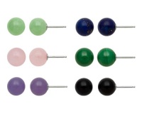 6 Pair 8mm Round Stone Stud Earring Set in Sterling Silver - Jade, Onyx, Lapis, Malachite, Amethyst, and Rose Quartz.