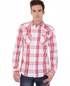 Mix up your casual look from the standard fare with this cool plaid shirt from Buffalo David Bitton.