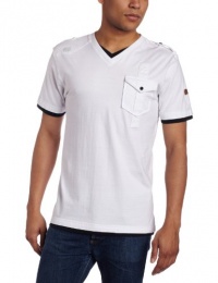 Southpole Men's Layered Feel Utility Fashion V-Neck Tee With Epaulettes