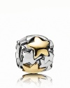 Bold, brights stars in 14K gold glow agains polished sterling silver. Charm by PANDORA.