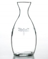 A festive addition to meals enjoyed al fresco, Dragonfly glassware stars one bug you won't mind in your drink. This carafe features a raised dragonfly, a symbol of water and the rebirth of spring. Made of thick, sturdy glass for everyday enjoyment.